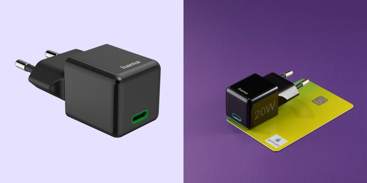 Ładowarka sieciowa HAMA SuperMini PD/QC 20W Czarny ładowarka na karcie kredytowej wielkość mniejsza niż karta