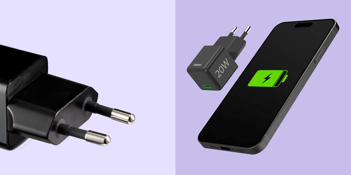 Ładowarka sieciowa HAMA SuperMini PD/QC 20W Czarny zbliżenie na wtyczkę ładowarki