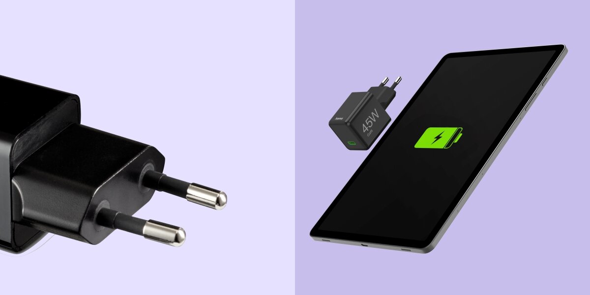 Ładowarka sieciowa HAMA SuperMini GaN PD/QC 45W Czarny zbliżenie na wtyki ładowarki