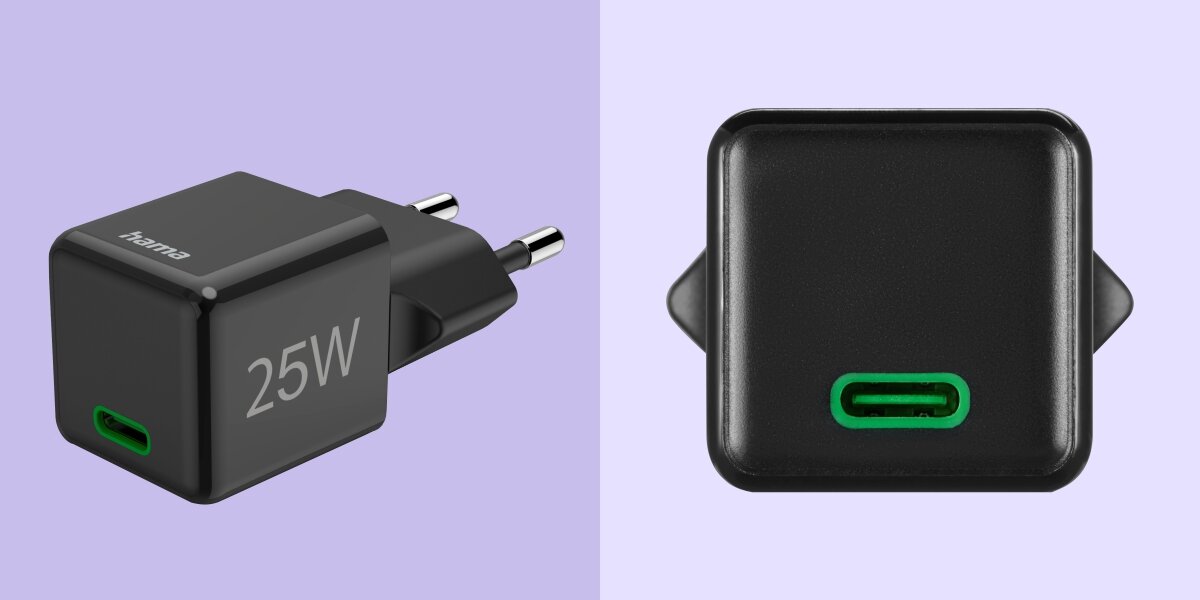 Ładowarka sieciowa HAMA SuperMini PD/QC 25W Czarny - zbliżenie na port usb-c ładowarki