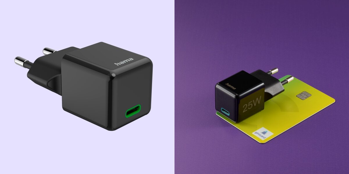 Ładowarka sieciowa HAMA SuperMini PD/QC 25W Czarny ładowarka na karcie kredytowej wielkość mniejsza niż karta