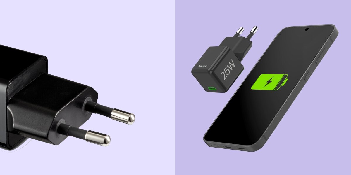 Ładowarka sieciowa HAMA SuperMini PD/QC 25W Czarny zbliżenie na wtyczkę ładowarki