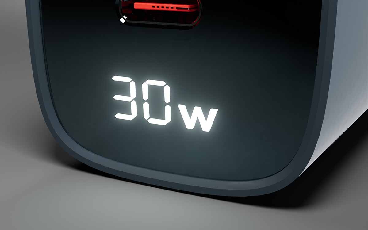 Ładowarka sieciowa SBS GaN 30W Szczegóły dotyczące ekranu LCD ładowarki do monitorowania mocy wyjściowej. ekran LCD