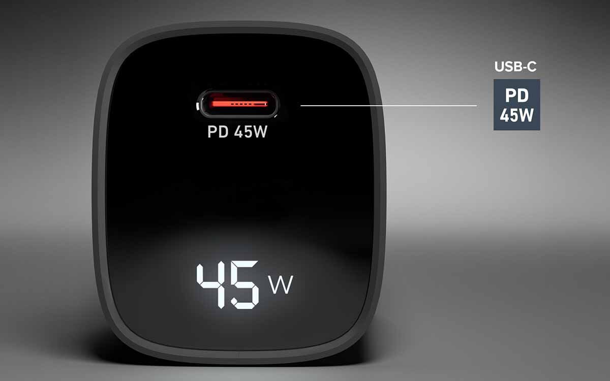 Ładowarka sieciowa SBS GaN kadr na port, do 45 watów mocy ładowanie telefonów, tabletów, głośników, czytników e-booków, słuchawek TWS Power Delivery (PD)