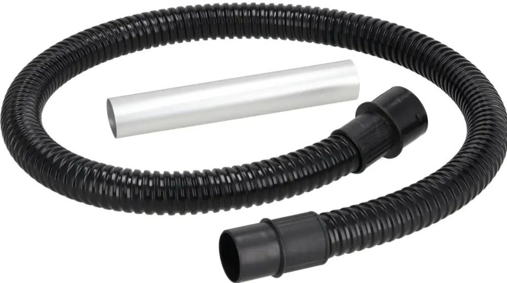 Odkurzacz do popiołu DEDRA DED6593 rura i końcówka na białym tle rura metalowa z powłoką ognioodporną aluminiowa końcówka ochrona przed działaniem wysokiej temperatury uszkodzeniami mechanicznymi trwała budowa sprzątanie jest bezpieczne