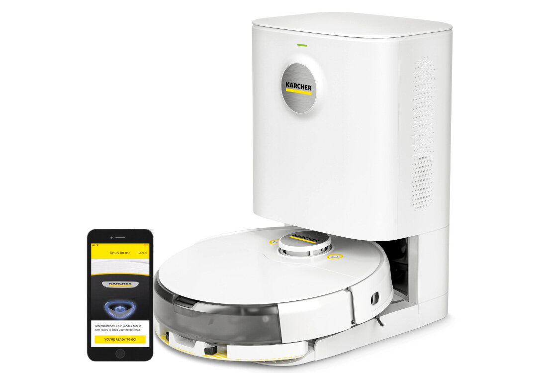 Robot sprzątający KARCHER RCV 5 Comfort EU 1.269-650.0 Wygodne sterowanie aplikacja kontrola harmonogram tryb czyszczenia monitorowanie postępów tworzyć strefy sprzątania wykluczać wybrane obszary