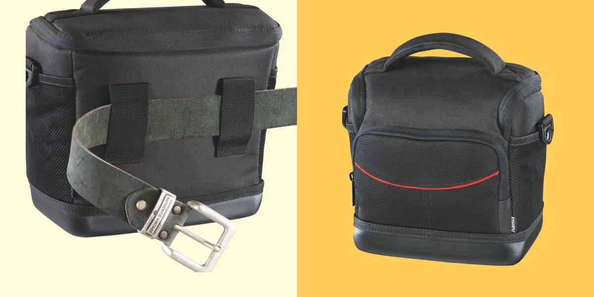 Torba HAMA Albany HC 110 Czarny Ochrona aparatu i akcesoriów - zbliżenie na szluwki na pasek