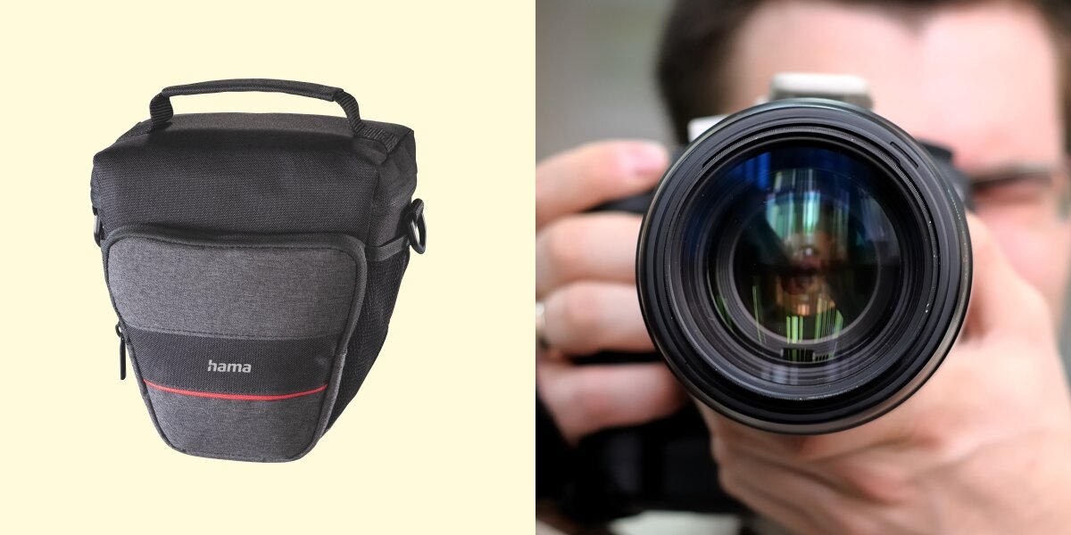 Torba HAMA Valetta 110 Colt Czarny torba ustawiona przodem na jasnożółtym tle