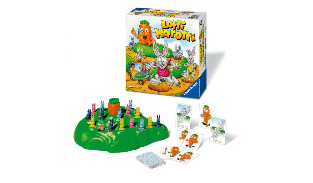 RAVENSBURGER-Lotti-Karotti wyścig króliczek marchewka niebezpieczństwa zabawa chłopiec dziewczynka