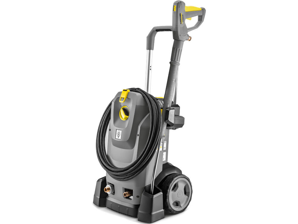 Myjka ciśnieniowa KARCHER HD 7/14-4M Plus 1.524-932.0 myjka stoi bokiem wąż żółte elementy lanca koła przyłączenia białe tło system przechowywania akcesoriów Uchwyt do mocowania lancy pianowej Praktyczny schowek na dyszę rotacyjną płynna wymiana elementów bez konieczności przerywania pracy łatwo dostępny filtr wody długa żywotność urządzenia niższe koszty eksploatacji