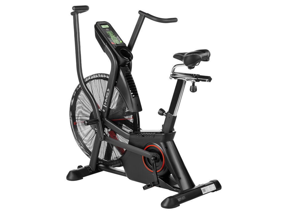 Rower powietrzny HMS MP5420 rower na białym tle regulowane siodełko w pionie (10-stopniowa skala) i w poziomie (zakres 6,2 cm) wygodna pozycja odległość siodełka od pedałów (75–94 cm) kręgosłup pozostaje w bezpiecznej pozycji