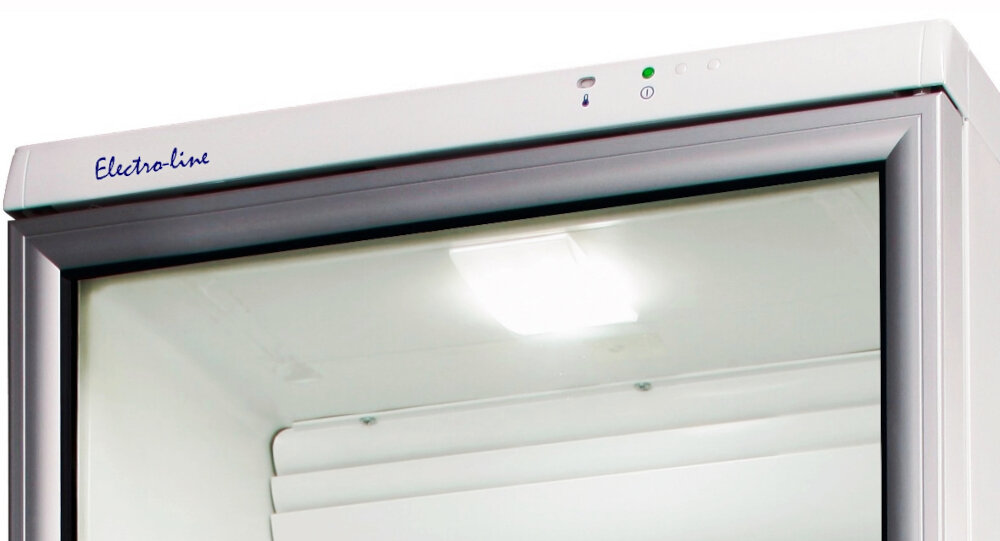 WITRYNA CHŁODNICZA ELECTRO-LINE CD35DM.2 Górna część szafy chłodniczej z przeszklonymi drzwiami oraz wewnętrznym oświetleniem LED. Jasne światło równomiernie oświetla wnętrze, poprawiając widoczność przechowywanych produktów łatwa obsługa wskaźnik temperatury zmiana kierunku drzwi regulowane nóżki