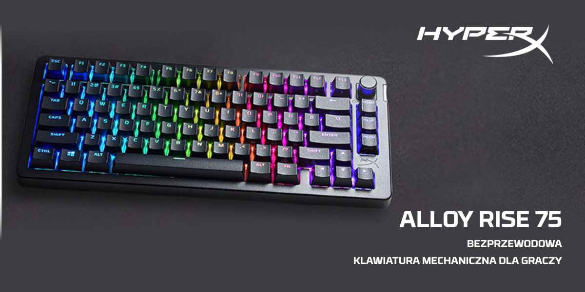 HYPERX Alloy Rise 75 Wireless - klawiatura na szarym tle