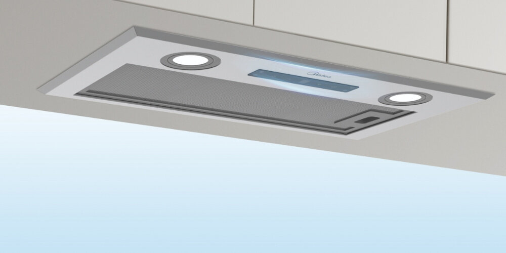 Okap MIDEA MH52T01ET22SG wizualizacja widok od dołu panel sterowanie Wygodne sterowanie gestem obsługa bezdotykowa poprawa komfortu większa higiena