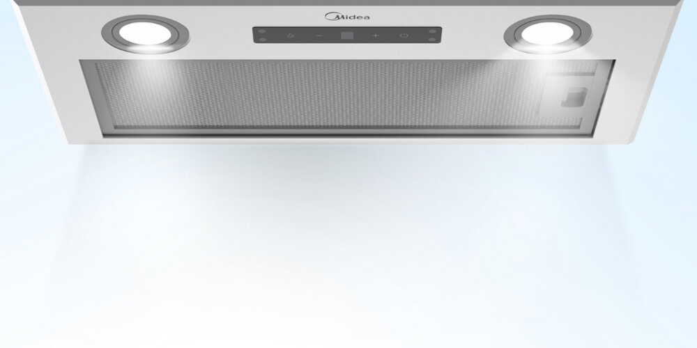 Okap MIDEA MH52T01ET22SG wizualizacja jasne światło widok od dołu oszczędne diody LED widoczność komfort