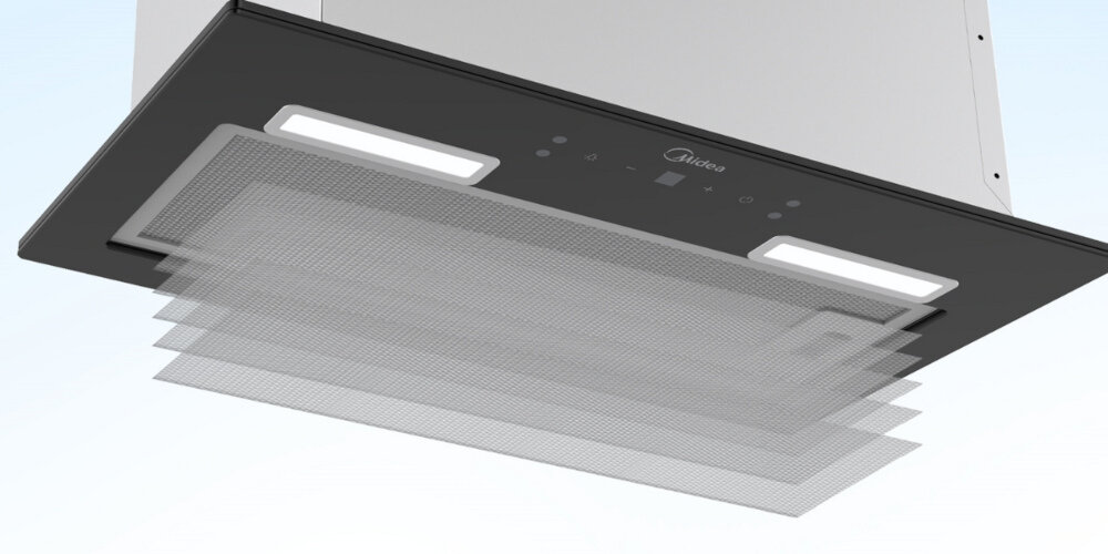 Okap MIDEA MH52BI3200X-ES wizualizacja filtry Zaawansowany filtr tłuszczu 5-warstwowy filtr mycie w zmywarce