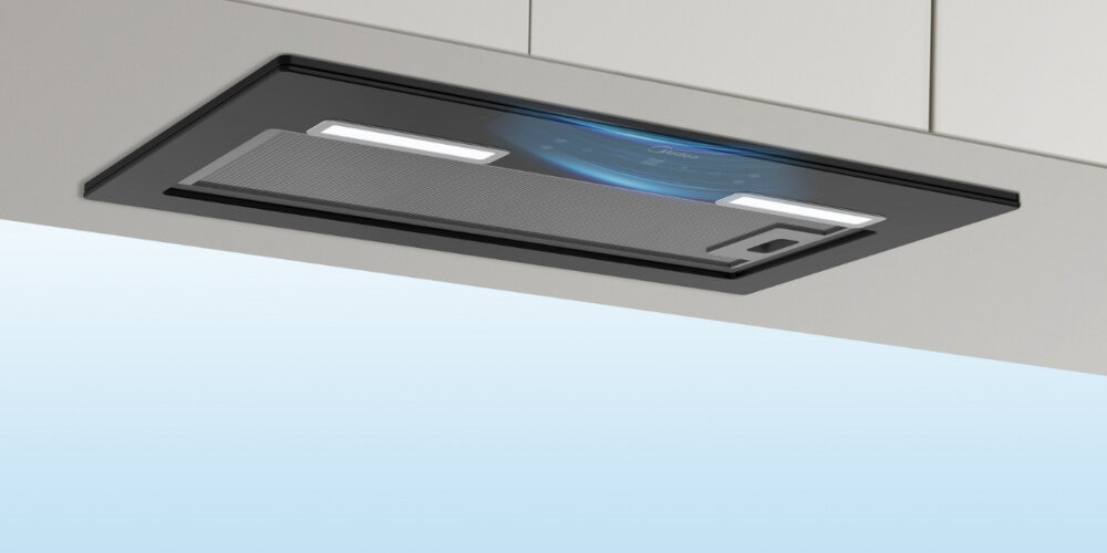 Okap MIDEA MH52BI3200X-ES wizualizacja widok od dołu panel Wygodne sterowanie gestem bez dotykania panelu sterującego wygoda higiena