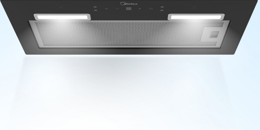 Okap MIDEA MH52BI3200X-ES wizualizacja widok od dołu panel światło Oszczędne oświetlenie LED jasność światło dwie diody 1,5 W