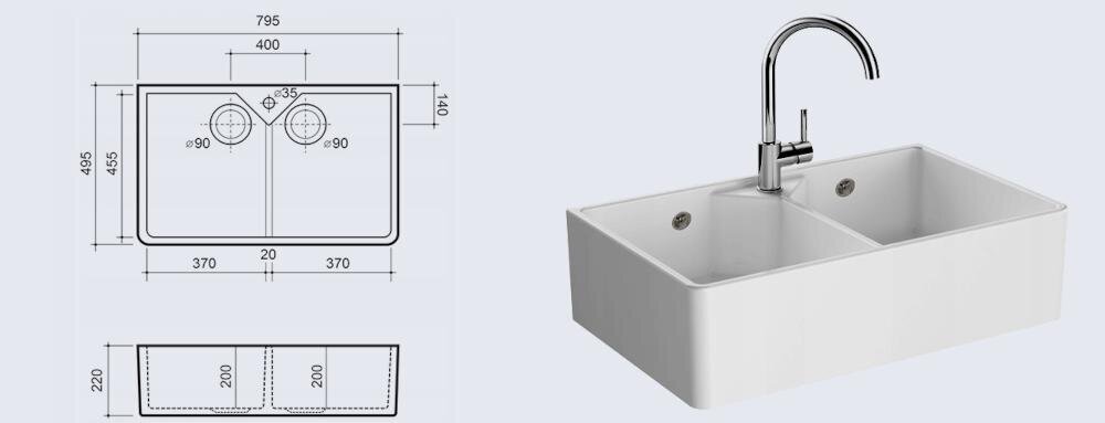 REGINOX Belfast Double zlewozmywak wbudowany montaż blat kuchenny otwór silgranit granit łatwe czyszczenie kamień
