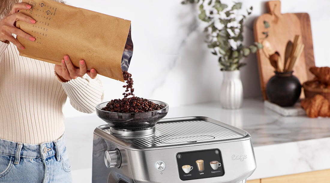 Ekspres SAGE The Oracle Jet SES985BSS Srebrny Młynek żarnowy Baratza® 45 stopni mielenia dostosowanie grubość kawa preferencje