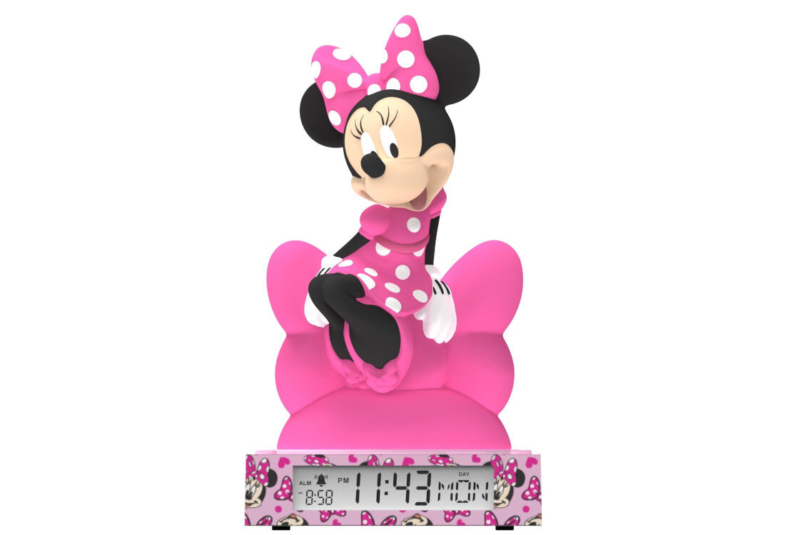 Zabawka budzik z lampką nocną KIDS EUROSWAN Myszka Minnie 3D MN4500 Światło z czasowym wyłączeniem lampa świeci przez około 10 minut Wbudowany budzik funkcja oświetlenia i alarmu