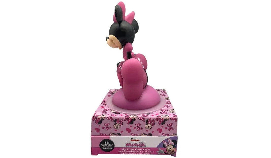 Zabawka budzik z lampką nocną KIDS EUROSWAN Myszka Minnie 3D MN4500 Zasilanie bateryjne 3 baterie AA Brak kabla wygodne rozwiązanie porządek