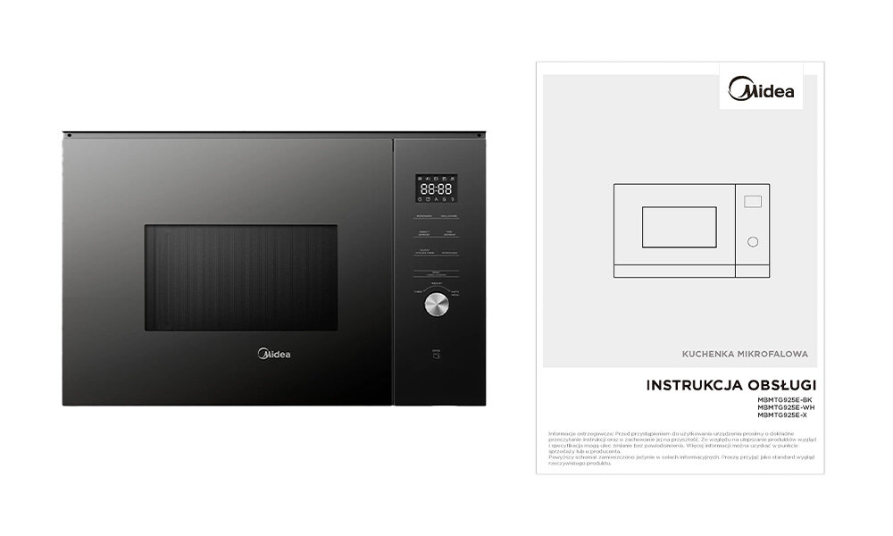 Kuchenka mikrofalowa MIDEA MBMTG925EBK 900W średnica 31.5 cm pojemność 25l Czarny zawartosść zestawu, koniec opisu