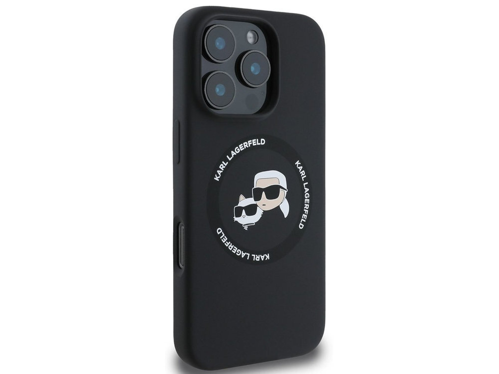 Etui Karl Lagerfeld Silicone Karl&Choupette MagSafe graficznym motywem niemieckiego projektanta i jego kotki Choupette Matowa silikonowa powierzchnia wewnętrzna wyściółka z mikrofibry