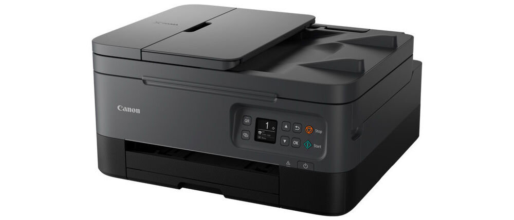 Urządzenie wielofunkcyjne CANON Pixma TS7450i Druk w kolorze, Automatyczny druk dwustronny, Wi-Fi  prezentacja urządzenia pod kątem na białym tle wymiary stabilność