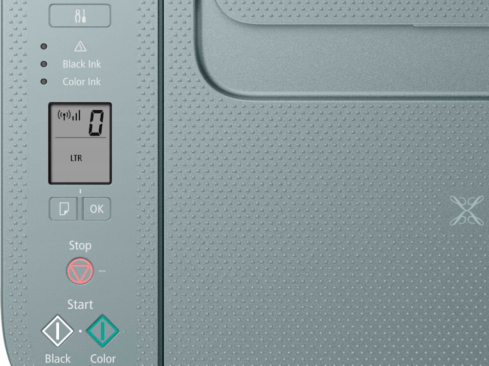 Urządzenie wielofunkcyjne CANON Pixma TS3752i Druk w kolorze, Wi-Fi  zbliżenie na ekran urządzenia ekran LCD przekątna przejrzysty interfejs szybka nawigacja po menu przyciski