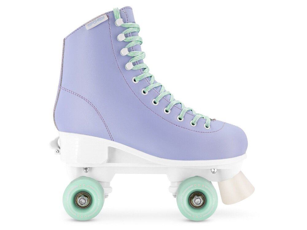 Wrotki SPOKEY Queenie 944654 (rozmiar 35-38) białe tło wrotka widoczna z boku Płoza z tworzywa PP i łożyska ABEC-5 Carbon stabilność i precyzję płynniejsze przyspieszenie i łatwiejsze wykonywanie skrętów przyjemność bezpieczeństwo