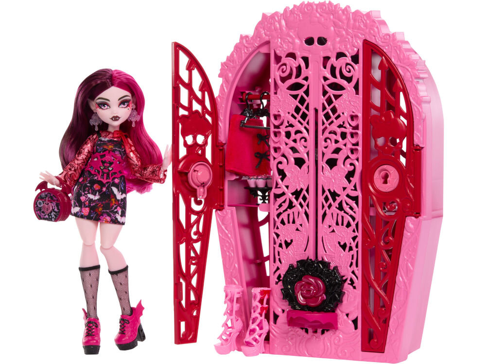 Lalka MONSTER HIGH Straszysekrety Draculaura HYT72 elementy zestaw lalka i szafa z ukrytymi niespodziankami