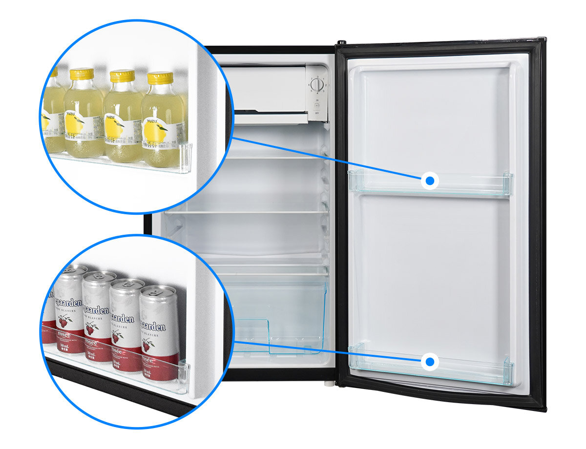 Lodówka LIN LI-BC92 85cm półki na drzwiach balkoniki ergonomiczny układ dodatkowe miejsce butelki słoiki