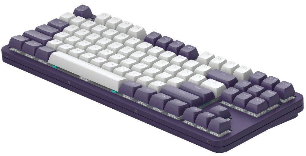 DARK PROJECT Alu Violet 366 mm szerokości 141 mm głębokości 45 mm wysokości Gumowe nóżki - klawiatura od boku na białym tle