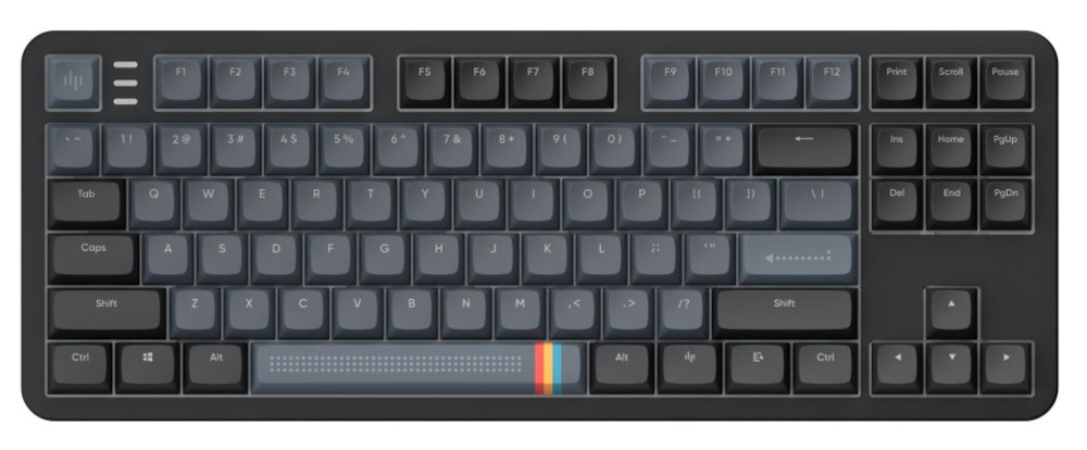 DARK PROJECT Alu Midnight TKL 80% bez bloku numerycznego myszkę Smukła konstrukcja - klawiatura od góry na białym tle