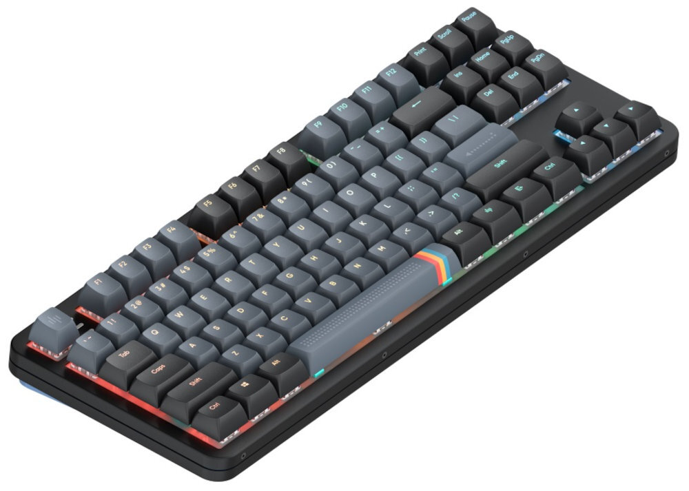 DARK PROJECT Alu Midnight dedykowane klawisze multimedialne sterowanie dźwiękiem i multimediami bez potrzeby wychodzenia z aplikacji - klawiatura od boku na białym tle z podświetleniem rgb