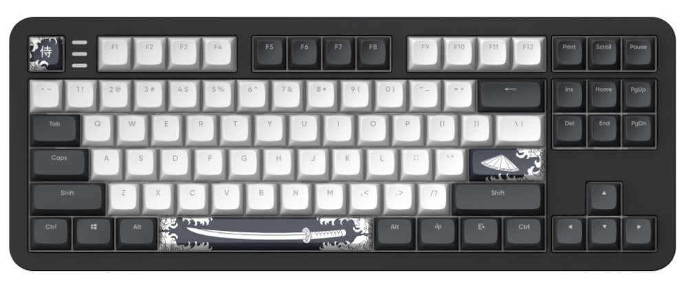 DARK PROJECT Alu Bushido TKL 80% bez bloku numerycznego myszkę Smukła konstrukcja - klawiatura od góry na białym tle