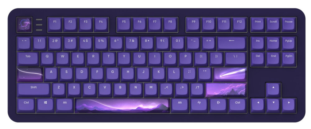 DARK PROJECT Alu Celestial TKL 80% bez bloku numerycznego myszkę Smukła konstrukcja - klawiatura od góry na białym tle
