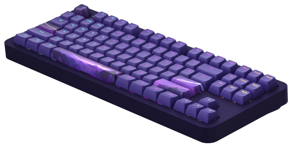 DARK PROJECT Alu Celestial przewodu USB-C/USB-A o długości 1.8 m Połączenie przewodowe rozwiązania bezprzewodowego kabel USB-C do USB-A - klawiatura od boku na białym tle z podświetleniem rgb