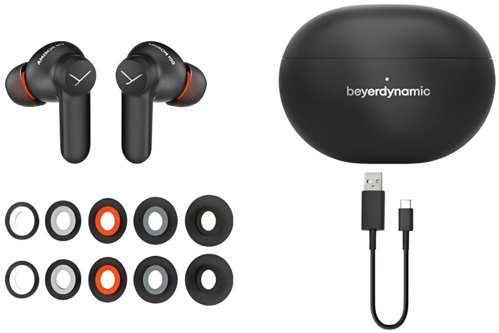 Słuchawki dokanałowe beyerdynamic Amiron 100 ANC Czarny elmenty zestawu słuchawki etui wkładki kabel
