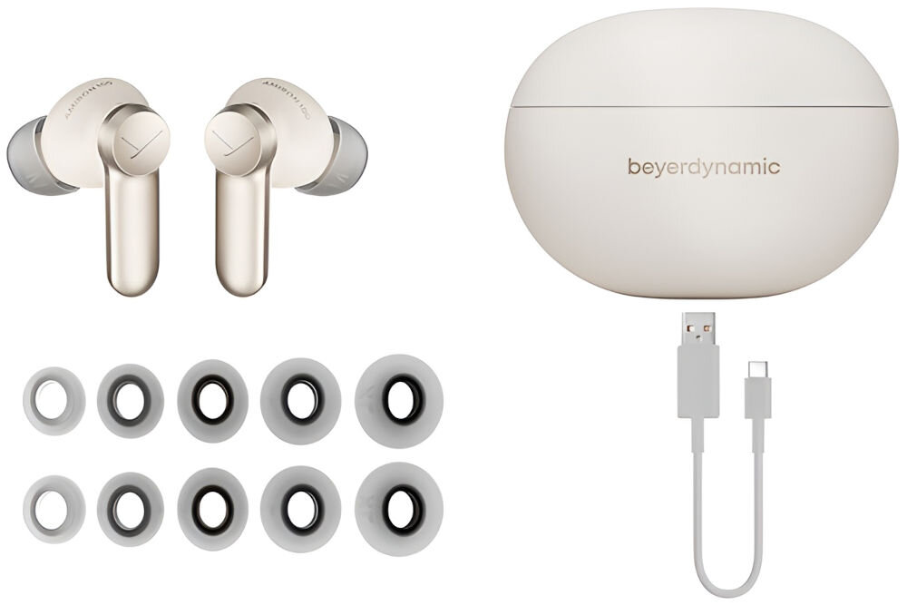 Słuchawki dokanałowe beyerdynamic Amiron 100 ANC Kremowy elmenty zestawu słuchawki etui wkładki kabel