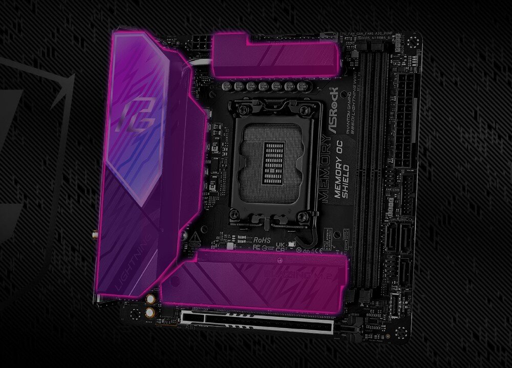 Płyta główna ASROCK B860I Lightning WiFi Płyta główna Mini-ITX z fioletowymi radiatorami, gniazdem Socket 1851 i dwoma slotami pamięci DDR5