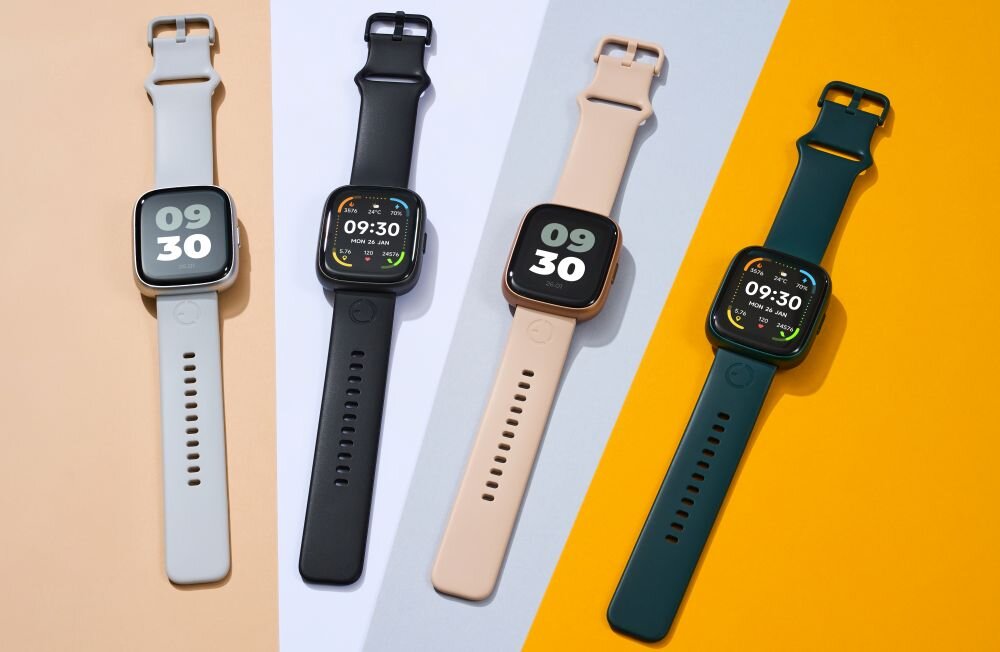 Smartwatch MAXCOM Ecowatch 6 ekran bateria czujniki zdrowie sport pasek ładowanie pojemność rozdzielczość łączność sterowanie krew puls rozmowy smartfon aplikacja - kolrowe tarcze i paski