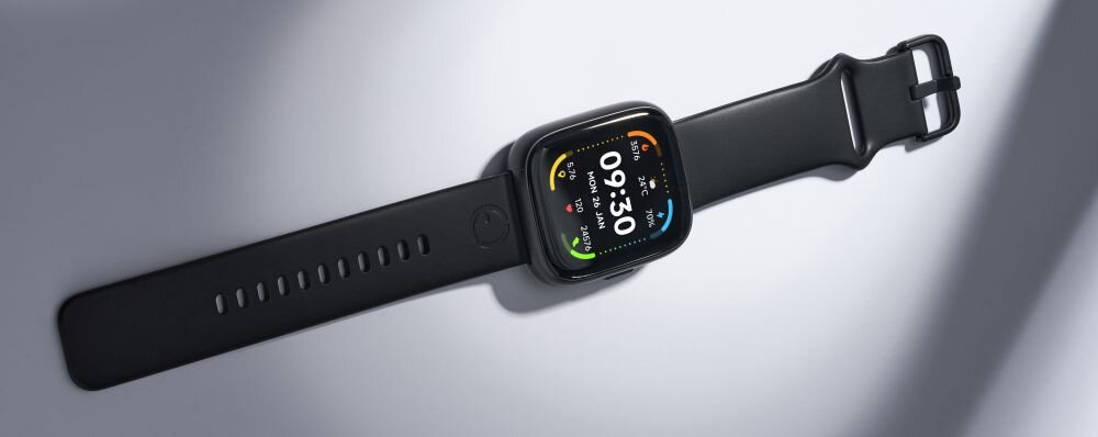 Smartwatch MAXCOM Ecowatch 6 ekran bateria czujniki zdrowie sport pasek ładowanie pojemność rozdzielczość łączność sterowanie krew puls rozmowy smartfon aplikacja - czarny pasek i koperta
