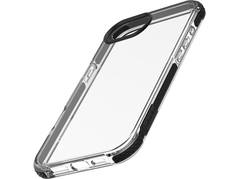 Etui CELLULARLINE Tetra etui na białym tle pokazane pod kątem, czarne krawędzie
