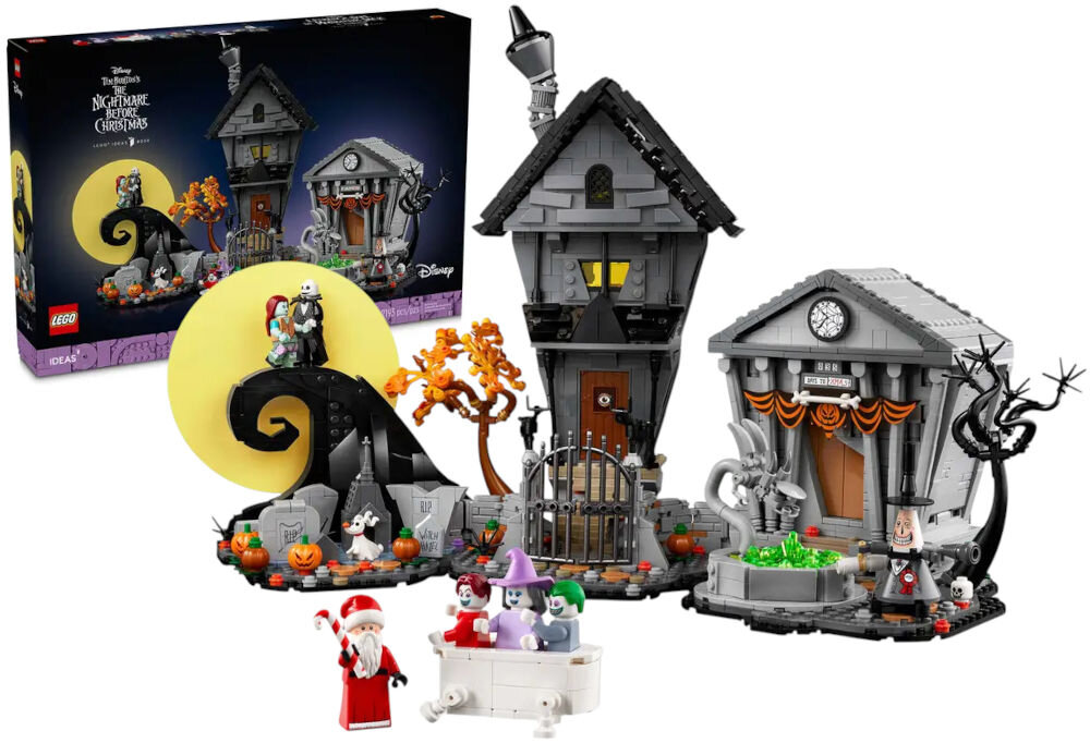 LEGO 21351 IDEAS Disney: Miasteczko Halloween Tima Burtona złożony zestaw na tle opakowania