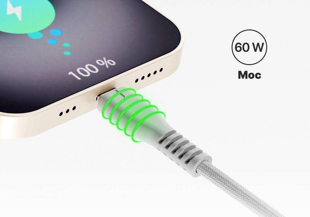 Kabel USB-C QUALO podłączony do smartfona