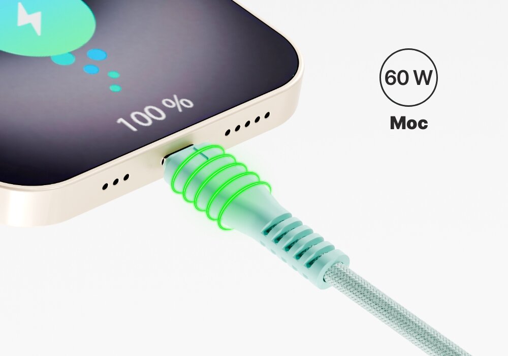 Kabel USB-C QUALO podłączony do smartfona