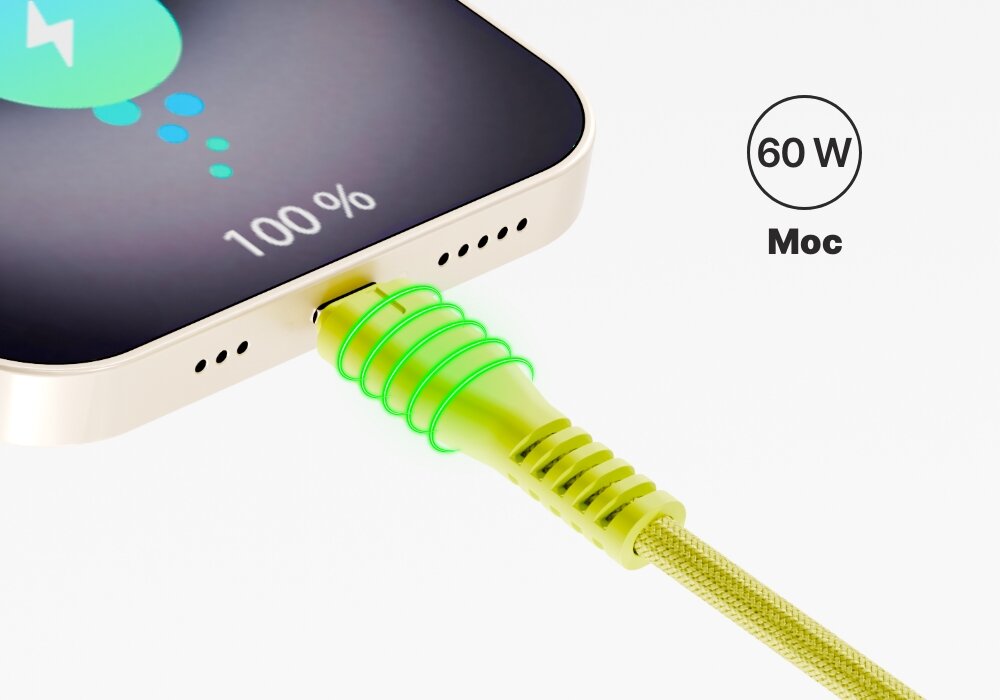 Kabel USB-C QUALO podłączony do smartfona