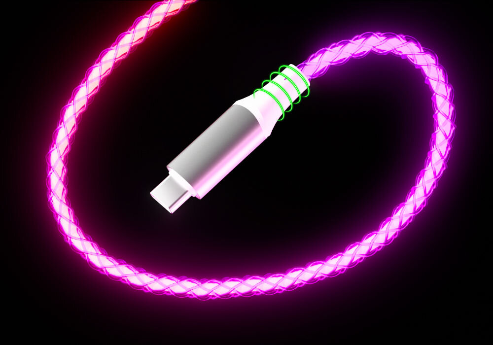 Kabel Świecący USB-A - USB-C QUALO Ultimate QCS-AC-00 1 m Biały Srebrny dodatkowo wzmocnione konektory w kablu zwiększające odporność